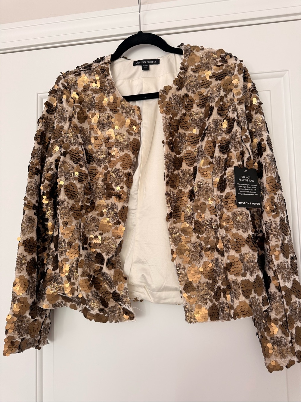 Boston Proper Gold and Cream Sequin Blazer